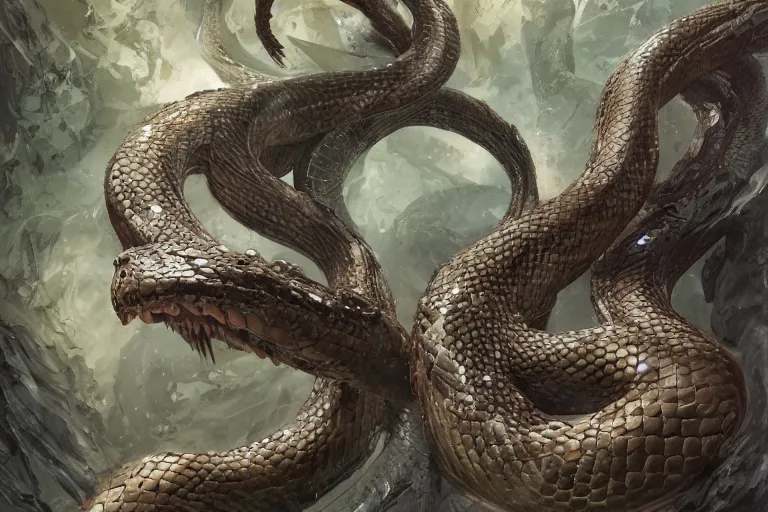 Prompt: LIVER HYDRA with splitting snake heads by artgerm and Craig Mullins, James Jean, Andrey Ryabovichev, Mark Simonetti and Peter Morbacher 16k