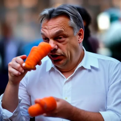 Prompt: viktor orban eating a carrot