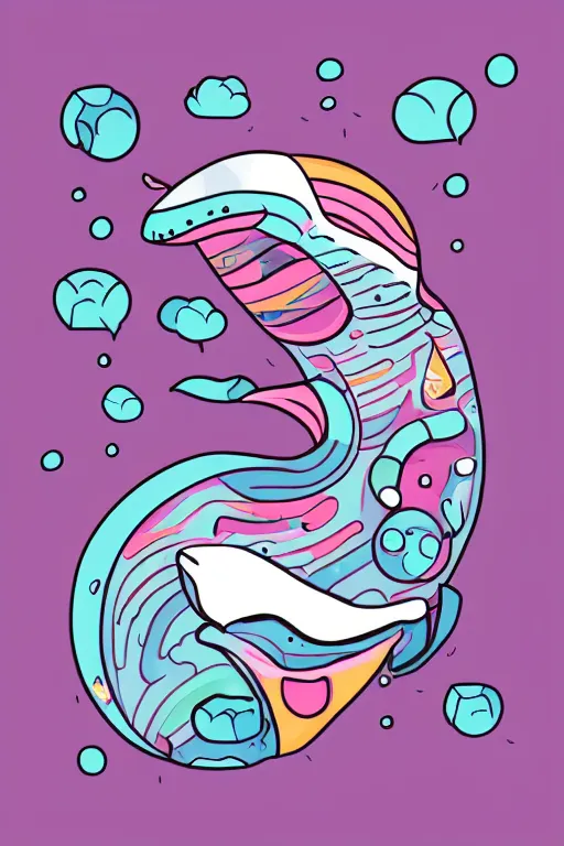 Image similar to Whale, sticker, anthropomorphic, colorful, fantasy, artstation, illustration, highly detailed, simple, smooth and clean vector curves, no jagged lines, vector art, smooth