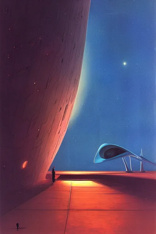 Image similar to emissary space by arthur haas and bruce pennington and john schoenherr, cinematic matte painting, zaha hadid building, photo realism, dark color palate, blue hour stars,
