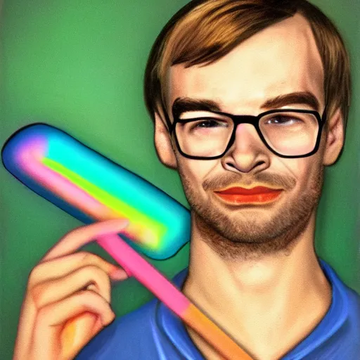 Image similar to jeffrey dahmer in a nightclub with glowsticks, late 7 0 s polaroid photo, digital painting, ultradetailed, artstation, oil painting, ultradetailed, artstation