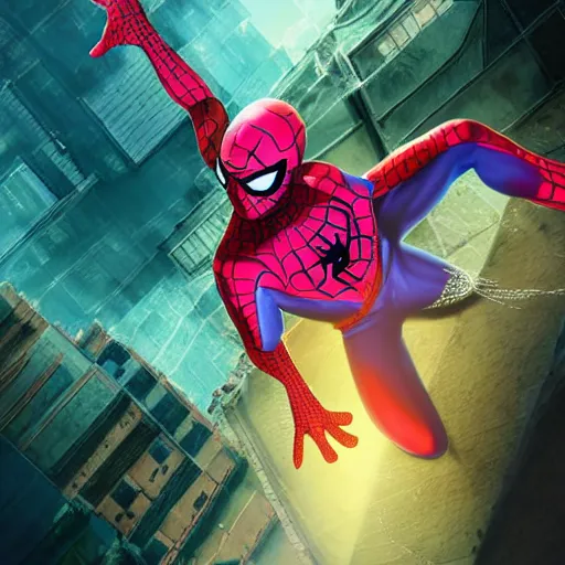 Image similar to spiderman with pink suit and yellow glowing eyes, and alien ears, anime cinema photorealistic beautiful cinematic world of chrono trigger in the style of studio ghibli. hyperdetailed photorealism, 1 0 8 megapixels, amazing depth, glowing rich colors, powerful imagery, psychedelic overtones, 3 d finalrender, 3 d shading, cinematic lighting, artstation concept art