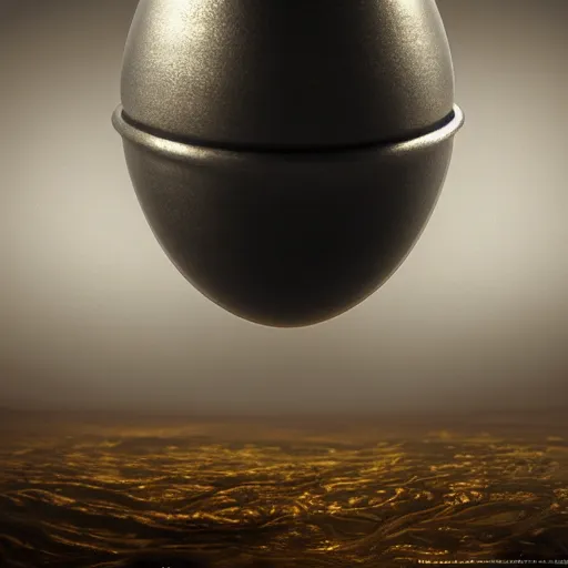 Prompt: a matte painting of an alien egg made of black and white metal and ceramic laced with gold filigree by hr giger and forest rogers and stanley kubrick, centered, uplight, low angle, ultrawide, unreal engine 4 k, high quality, low saturated gold, smooth tones grey, amazing details, hyperreal realistic photo, volumetric fog, photographic exposure, gamma