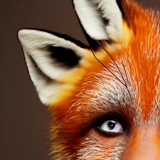 Image similar to woman with fox ears and fox facial features, furry face, close - up, headshot, detailed, symmetric