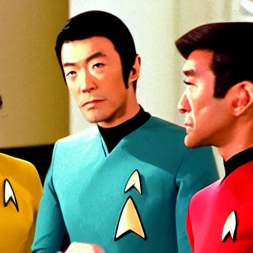Prompt: still photo of Star Trek The Next Generation 1991 episode with Jigen Daisuke from Lupin the Third
