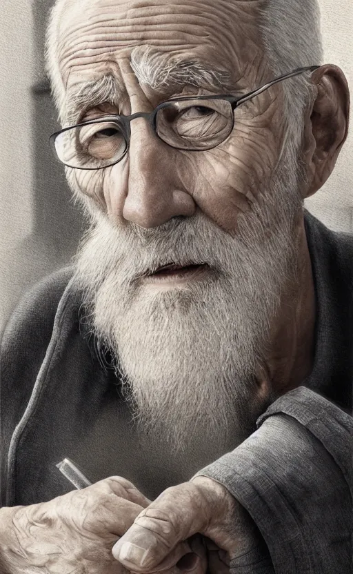 Image similar to old man doing hard work, do what we can, then leave it to god, d & d, non - fiction, elegant, highly detailed, digital painting, 8 k uhd, consistency object, dynamic anatomy form, straight line, remove duplication object, concept art, intricate, sharp focus, illustration, art by robin eley, paul lung, samuel silva