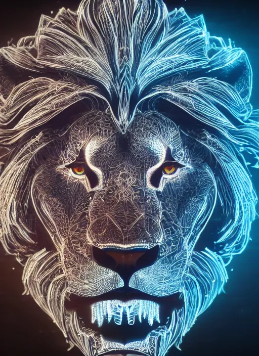 Prompt: A lion face made of Arabic Calligraphy depicting in glowing neons, fisheye lens, unreal 5, DAZ, hyperrealistic, octane render, dynamic lighting