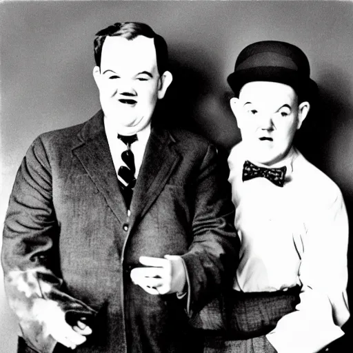 Prompt: boards of canada as laurel and hardy promotional photo