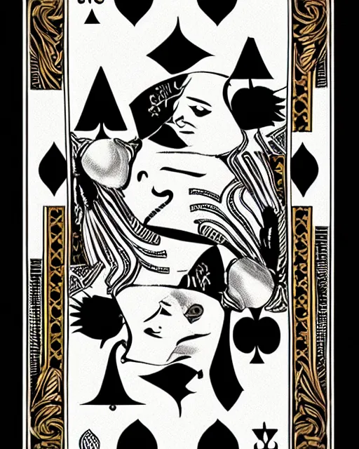 Prompt: queen of spades playing card in the style of tom bagshaw, symmetry