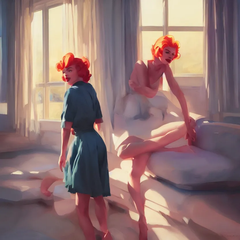 Image similar to a cinematic marilyn monroe, octane render, hyperrealistic, at sunrise, by edward hopper jesper ejsing, by rhads, makoto shinkai and lois van baarle, ilya kuvshinov, rossdraws