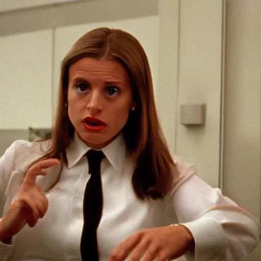 Image similar to female Emmanuel Macron in American Psycho (1999)