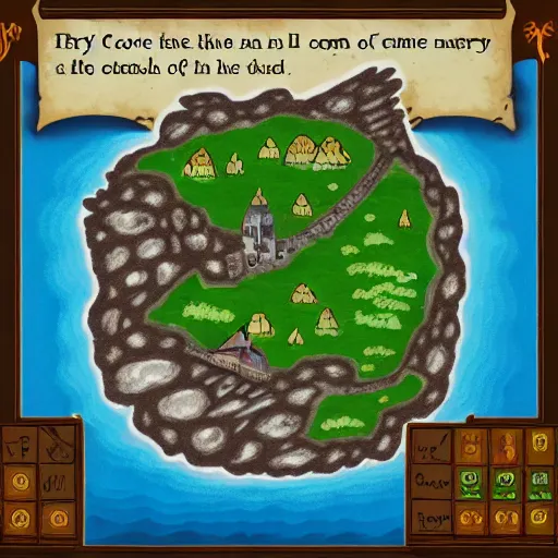 Image similar to art of cozy island for text rpg in medieval setting with magic in discord