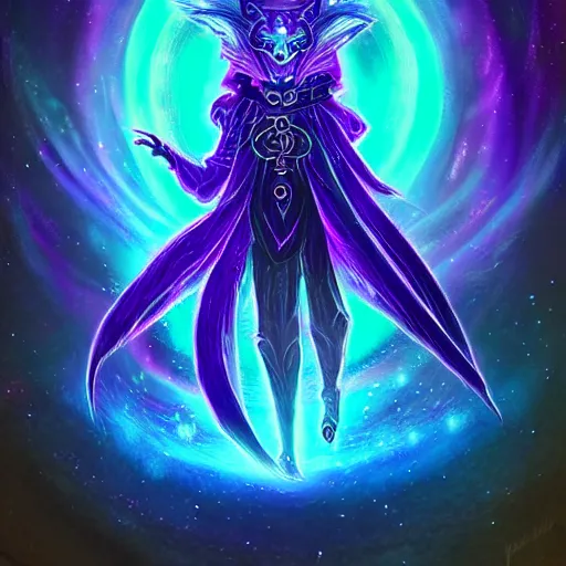 Image similar to a stylized realistic blacklight painting of an avatar of an awesome powerful cosmic horror foxfolk mage themed around death and nebulas, in the style of dnd beyond avatar portraits, beautiful, artistic, elegant, lens flare, magical, lens flare, nature, realism, stylized, art by jeff easley