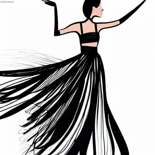 Prompt: a fashion illustration of a beautiful woman dancing