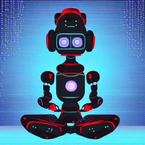 Prompt: meditating robot, peaceful background, stylized art, synthwave