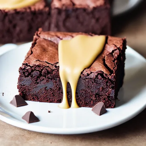 Prompt: chocolate brownie with creamy melted!!!!!!!!! chocolate, studio photography, 4 k