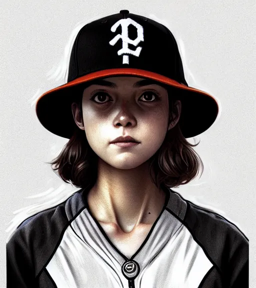 Image similar to symmetry ( clementine from the walking dead wearing her iconic baseball ( letter d ) hat portrait ) ultra detailed, intricate, anime, dynamic lighting, digital art, digital painting, art station, wlop, sharp focus, illustration, art by artgerm and greg rutkowski and alphonse mucha