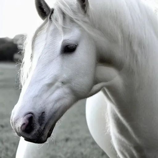 The Long Hair Beautiful White Horse - Horses - Animals Paintings