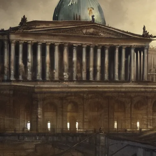 Prompt: volkshalle building, berlin 1 9 4 5, matte painting by greg rutkowski, artstation