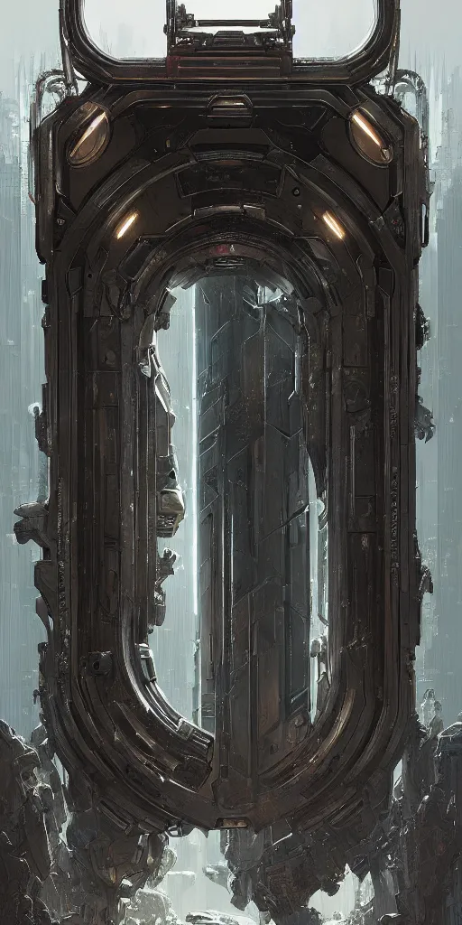 Prompt: hyper realistic ornate sci - fi double door by maciej kuciara, darek zabrocki