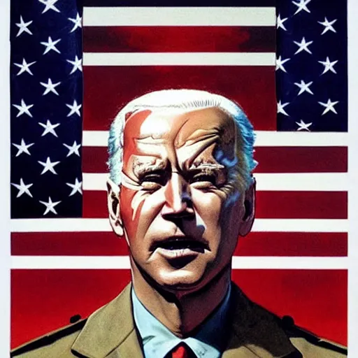 Image similar to patriotic nightmare of joe biden, american flag hell, perfectly clear face, by j. c. leyendecker and beksinski