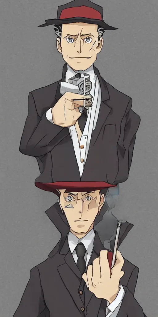 Image similar to the judge from Ace Attorney, smoking a cig