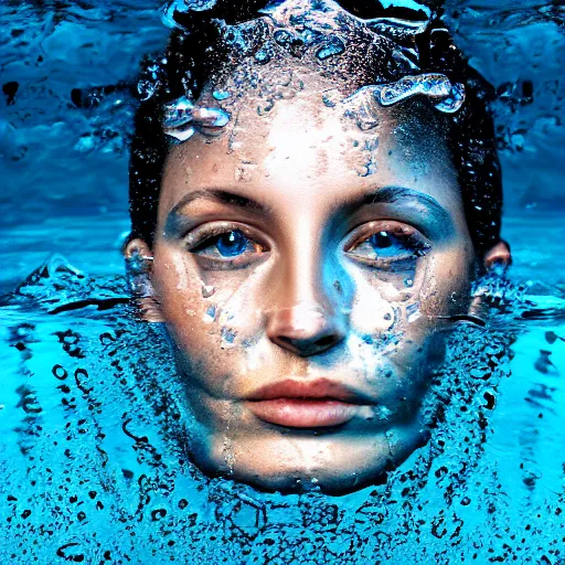 Image similar to water artwork manipulation of a human head, ray tracing, sharp focus, realistic water, long shot