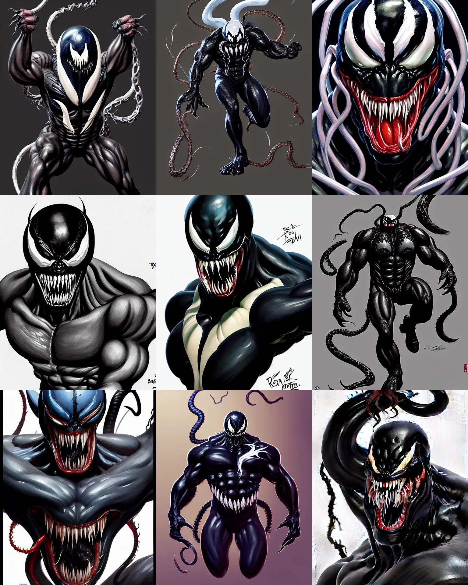 Prompt: character concept art of venom from marvel | | distinct - fine, key visual, realistic shaded perfect face, fine details by stanley artgerm lau, wlop, rossdraws, james jean, andrei riabovitchev, marc simonetti, sakimichan, and jakub rebelka, trending on artstation