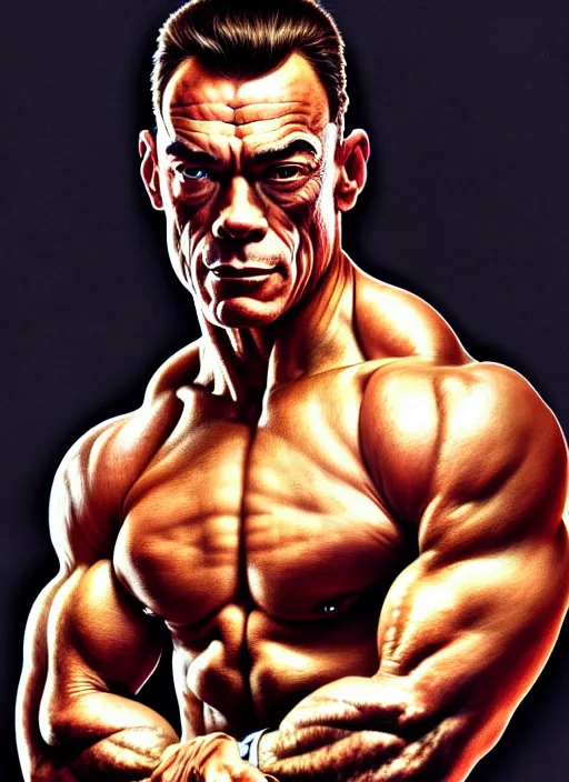 Image similar to symmetry!! portrait of jean claude van damme, cottagecore!! fitness body, glowing lights!! intricate, elegant, highly detailed, digital painting, artstation, concept art, smooth, sharp focus, illustration, art by artgerm and greg rutkowski and alphonse mucha