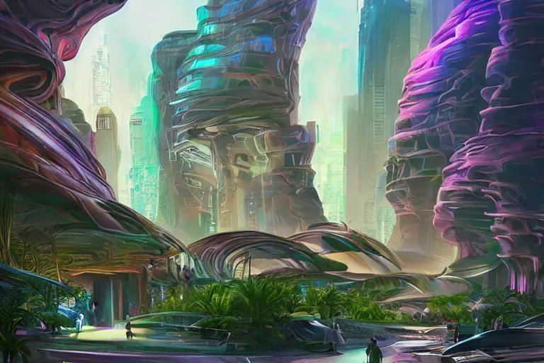 Prompt: futuristic cyberpunk city with Singaporean lush garden with luxurious rgb colors, advanced civilization, high-end street Antelope canyon, rocks formed by water erosion, walls made of beautiful smooth sandstone light beams that shine, polish narrow slots of walls into a striated swirling finish, digital painting, concept art, smooth, sharp focus, from Star Trek 2021, illustration, by WLOP and Ruan Jia and Mandy Jurgens and William-Adolphe Bouguereau, Artgerm