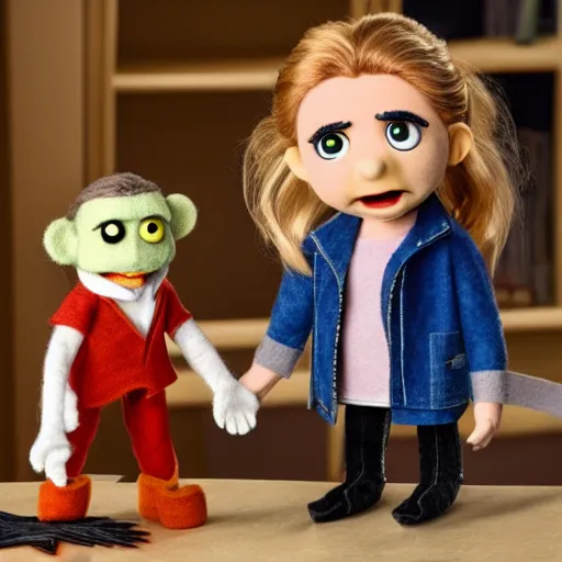 Image similar to buffy the vampire slayer as a muppet. highly detailed felt. hyper real photo. 4 k.