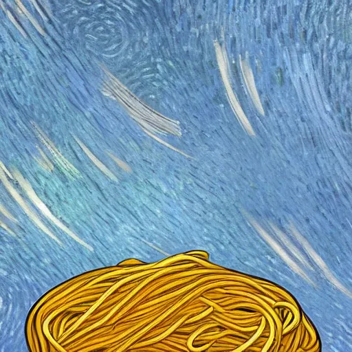 Image similar to spaghetti by vincent van gogh, digital art, trending on artstation