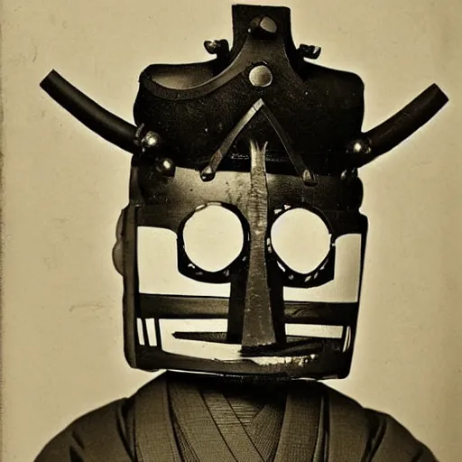 Image similar to samurai wearing a spongebob mask 1 8 0 0 s photograph