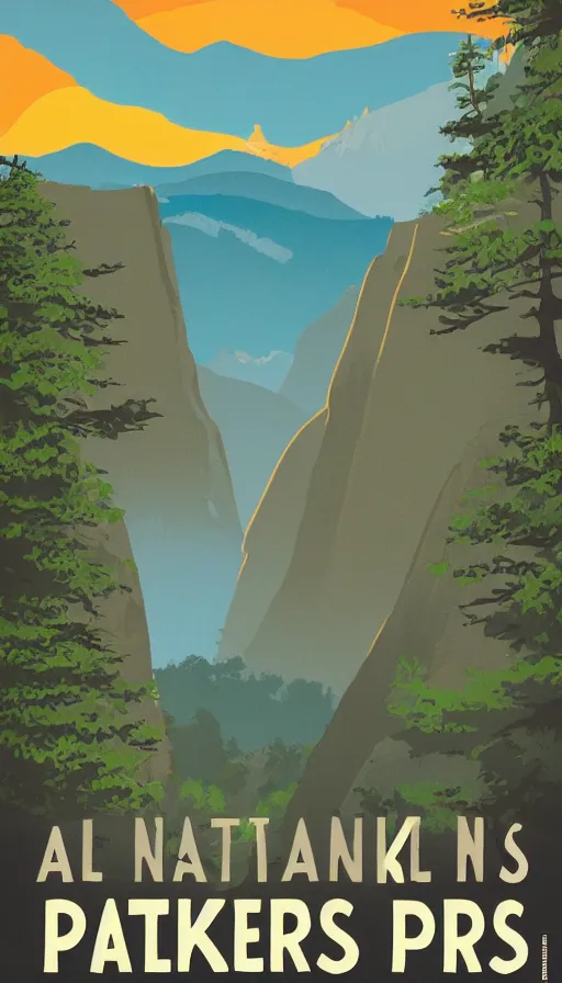 Image similar to a national parks poster for a place that doesn't exist