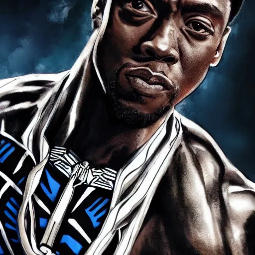 Image similar to chadwick boseman looking at a black panther, yoji shinkawa, tattoo design