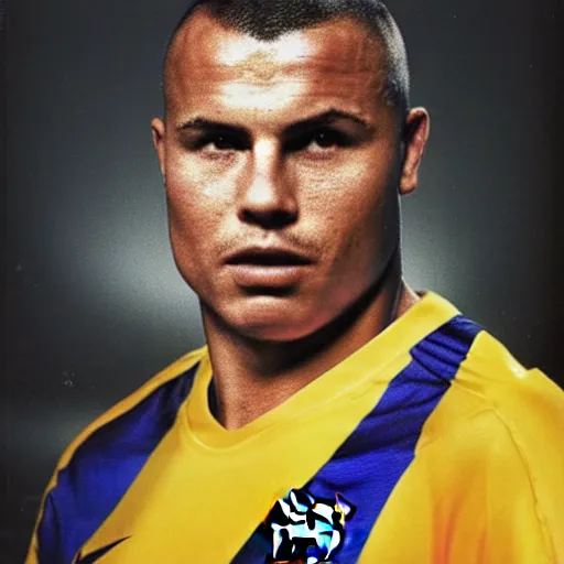 Image similar to real ronaldo fenomeno fc barcelona close up portrait by by mark mann, year 1 9 9 5