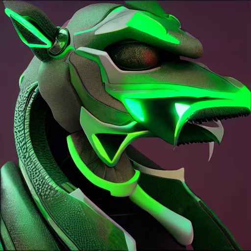Prompt: an anthropomorphic robotic green dragon, bust profile picture commission on furaffinity, deviantart, unreal engine, octane render