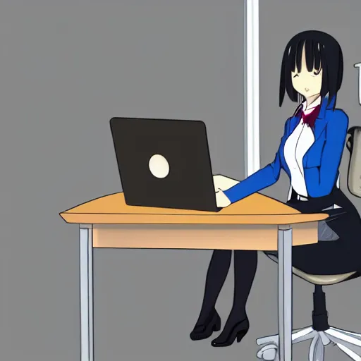 Image similar to high tech corporate office, anime girl subject