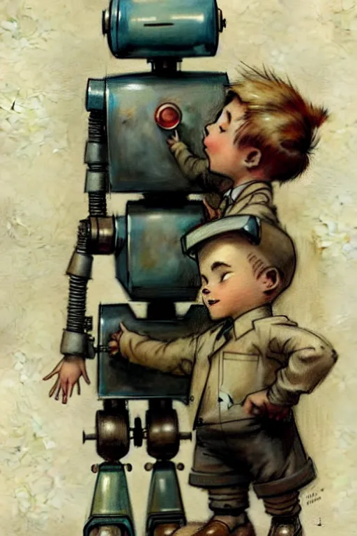 Image similar to (((((1950s boy and his robot . muted colors.))))) by Jean-Baptiste Monge !!!!!!!!!!!!!!!!!!!!!!!!!!!