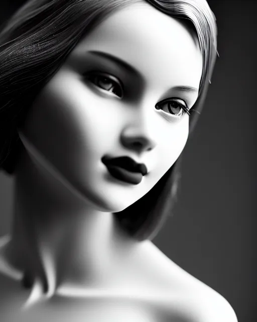Image similar to black and white dreamy young beautiful female artificial intelligence, cinematic, rim light, photo - realistic, elegant, high detail, 8 k, masterpiece, photo taken in 1 9 3 0