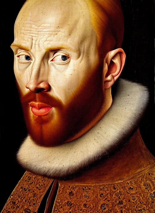 Image similar to portrait of chris evans, oil painting by jan van eyck, northern renaissance art, oil on canvas, wet - on - wet technique, realistic, expressive emotions, intricate textures, illusionistic detail