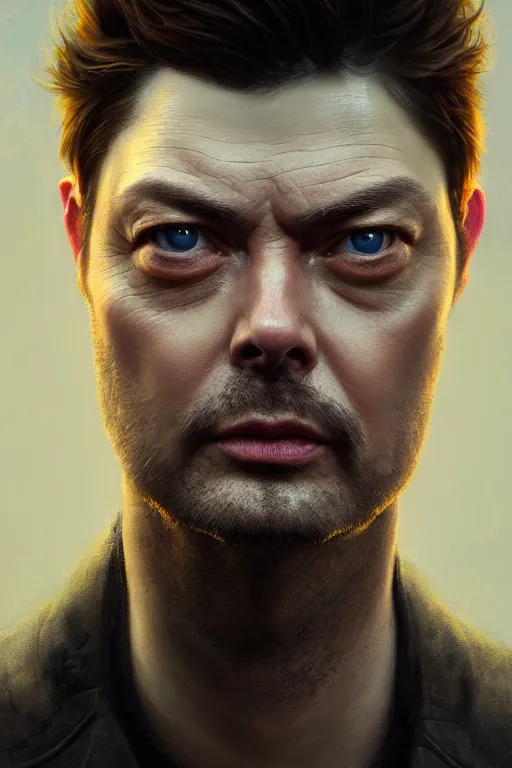 Prompt: ultra detailed close up facial portrait of karl urban, extremely detailed digital painting, in the style of fenghua zhong and ruan jia and jeremy lipking and peter mohrbacher, mystical colors, rim light, beautiful lighting, 8 k, stunning scene, raytracing, octane, trending on artstation