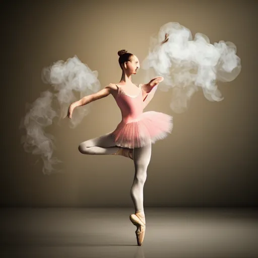 Image similar to ballerina dance in smoke, body covered with silk cloth, highly detailed, photorealistic portrait, bright studio setting, studio lighting, crisp quality and light reflections, unreal engine 5 quality render
