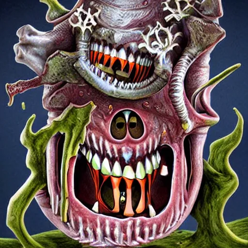 Image similar to trippy dmt teeth bone monster nightmare dentist bloody halloween scary gums