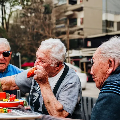 Image similar to elderly men fighting over a hotdog, 🌭, canon eos r 3, f / 1. 4, iso 2 0 0, 1 / 1 6 0 s, 8 k, raw, unedited, symmetrical balance, wide angle