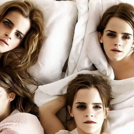 Image similar to emma watson and her friends sleeping in several beds