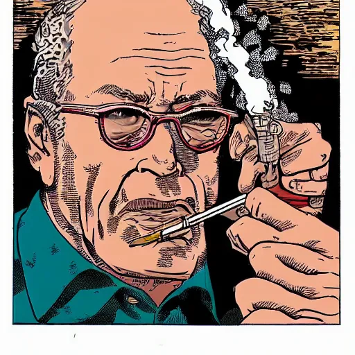 Prompt: a man smoking a cigarette by geof darrow, detailed, realistic shading