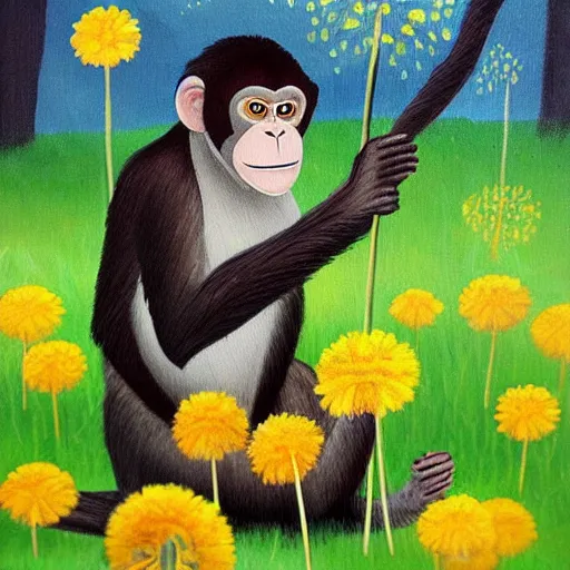 Image similar to a monkey painting dandelions