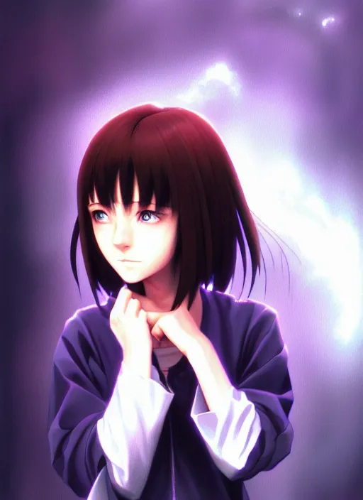 Image similar to a beautiful portrait painting of lain from serial experiments : lain. character design by shinji aramaki, charlie bowater, ross tran, artgerm, and makoto shinkai