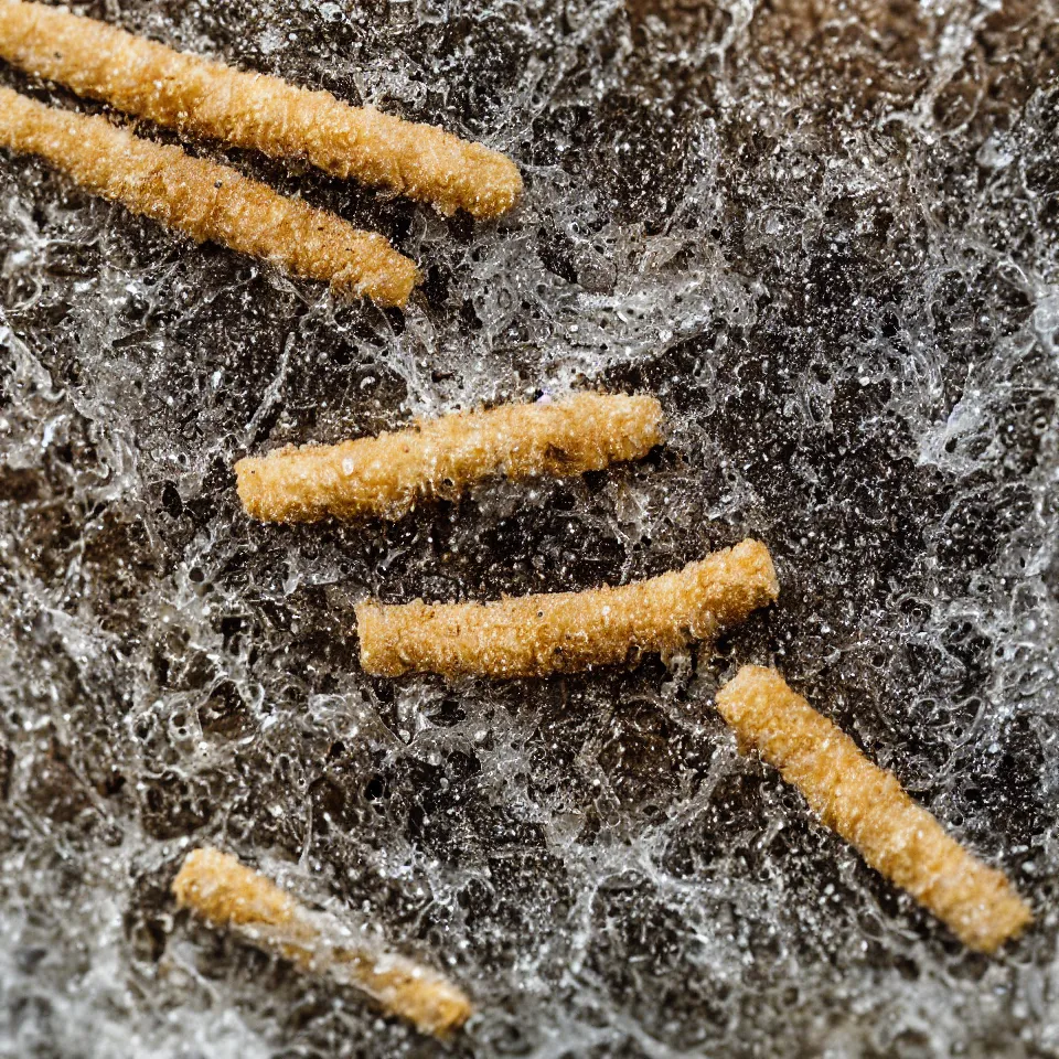 Image similar to Soaking wet soggy fish stick drenched with a stream water from a faucet on a moist wet plate dripping with water very wet delicious crusty fish sticks macro lens 4K award winning photo